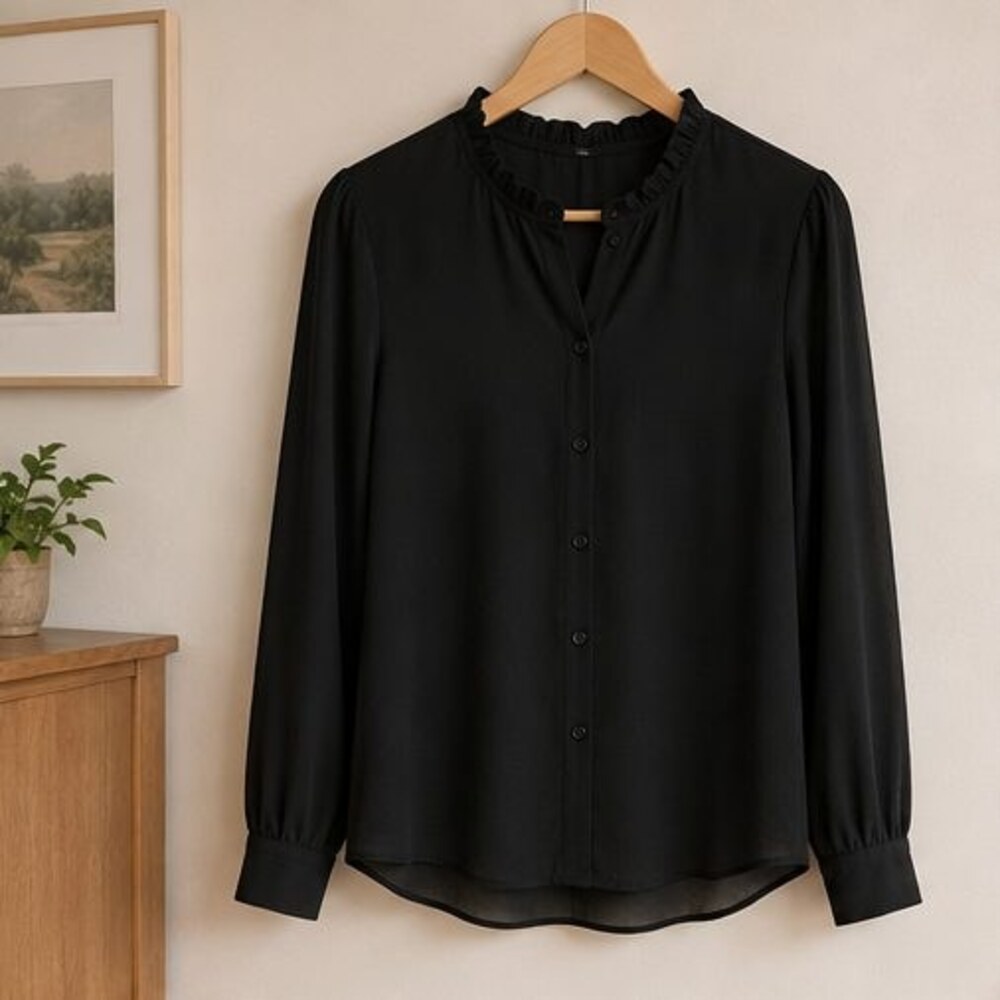 Black Ruffle Collar Blouse